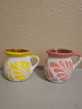 Handcrafted Ceramic Coffee Mugs - Yellow and Pink Set